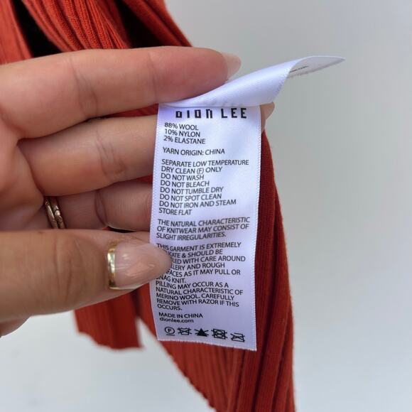 Dion Lee Gradient Ribbed Wool Snap Front Midi Dress Medium Rust Red Long Sleeve - Picture 10 of 10